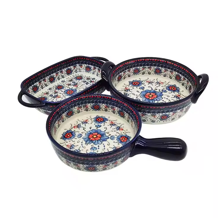 Özel Vintage Baskı ısıya dayanıklı porselen kızartma tavası