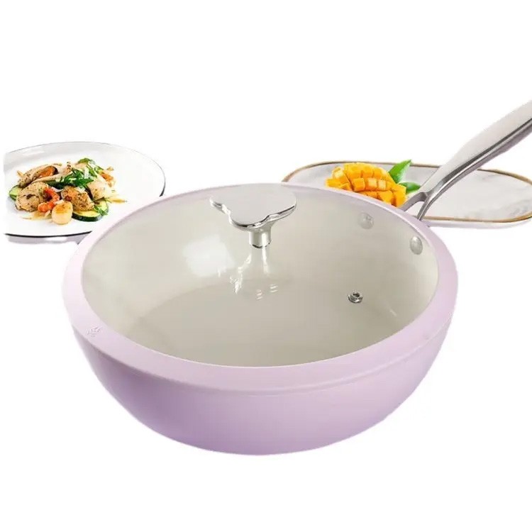 Lavanta Kabuğu Porselen Wok Cobblestone Seramik Kızartma Tavası