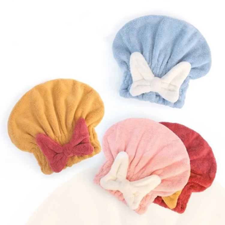 Yay düğümlü duş şapkası ile mikrofiber saç kurutma saç türbanı