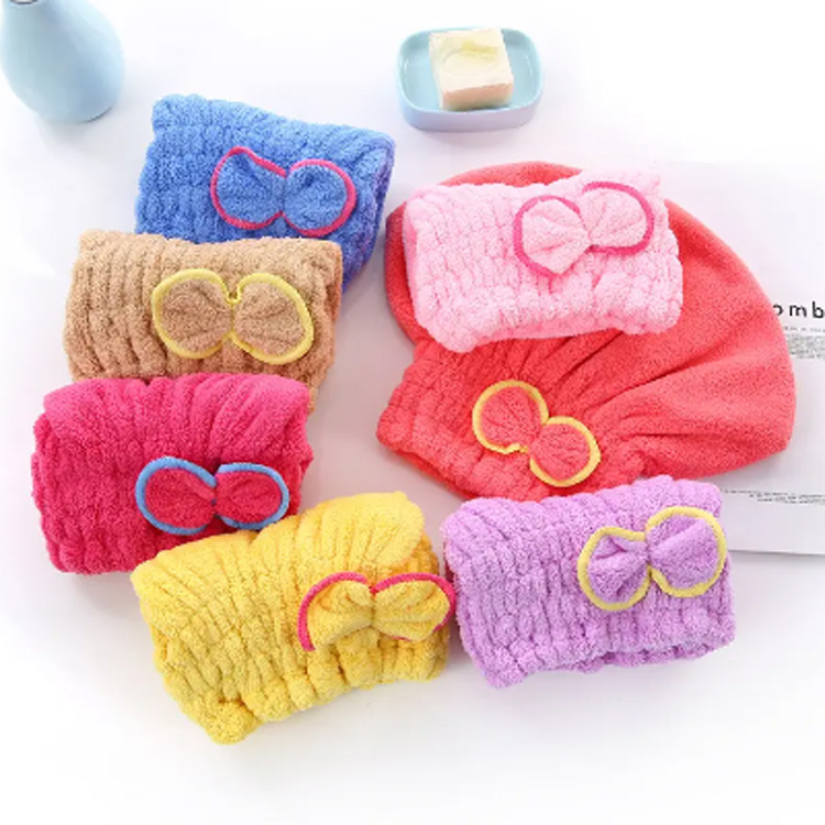Ultra Emici Kapak Bowknot Yumuşak Mikrofiber Saç Kurutma Havlular
